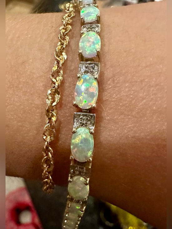 Zales Jewelry - 10K Solid Gold Diamond Tennis Bracelet w Natural Opal Solid 10K gold bracelet